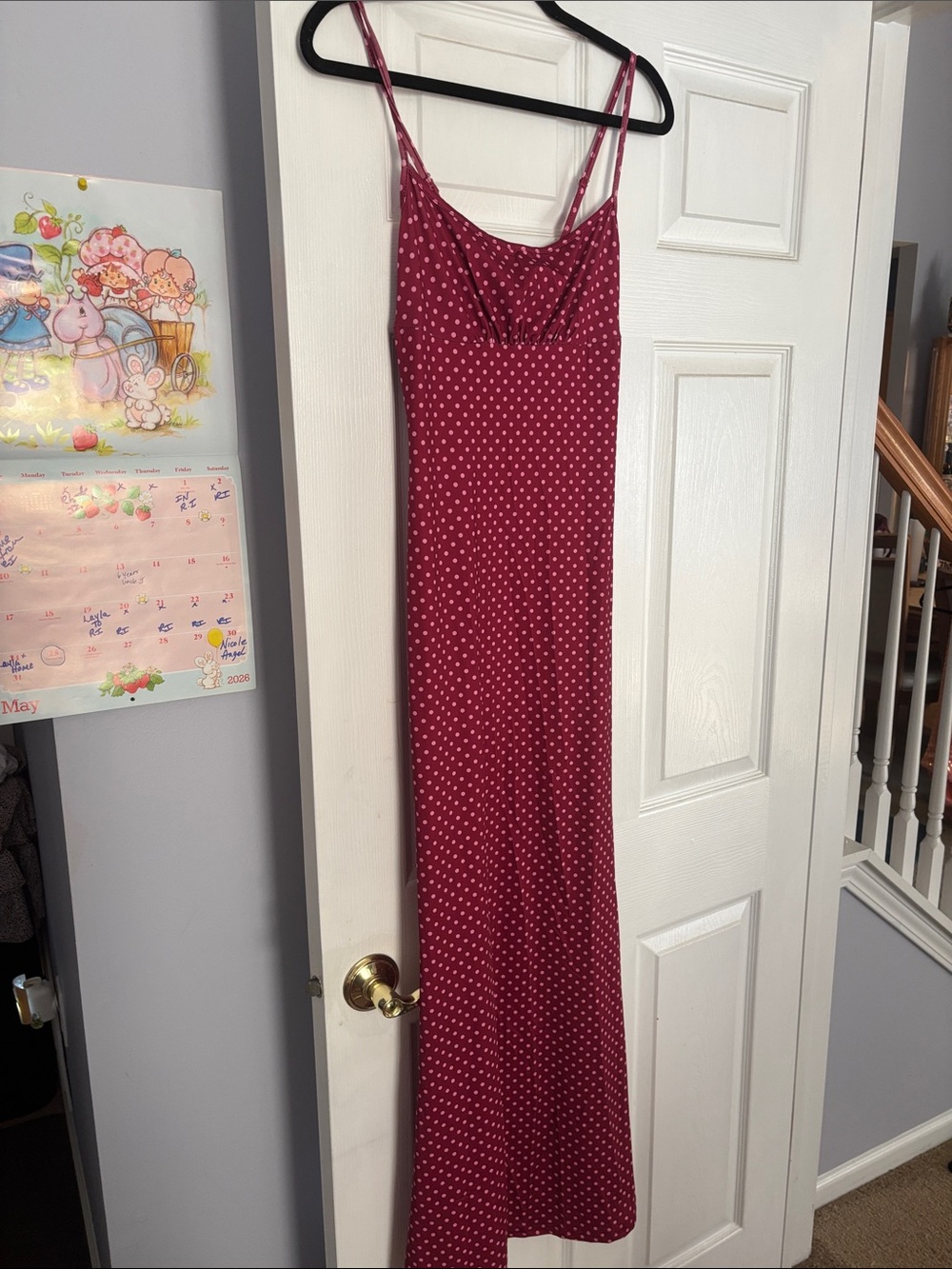 Sleeveless Burgundy Polka Dot Slip Summer Dress - Picture 3 of 4